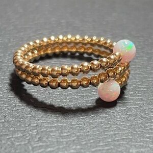 14k gold bubble bead natural opal bypass ring